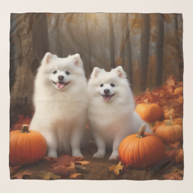 American Eskimo Puppy Autumn Delight Pumpkin Scarf (Front)
