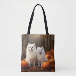 American Eskimo Puppy Autumn Delight Pumpkin Tote Bag