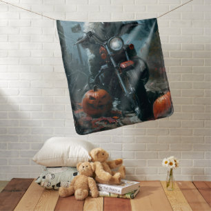 American Eskimo Riding Motorcycle Halloween Scary Baby Blanket