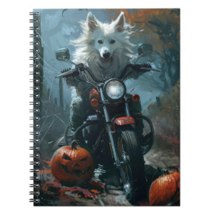 American Eskimo Riding Motorcycle Halloween Scary Notebook