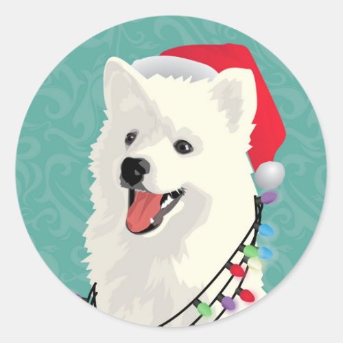 American Eskimo Samoyed Cute Puppy Dog Christmas Classic Round Sticker