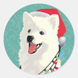 American Eskimo Samoyed Cute Puppy Dog Christmas Classic Round Sticker