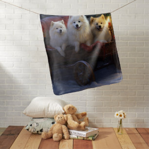 American Eskimo Snowy Sleigh Christmas Decor Baby Blanket