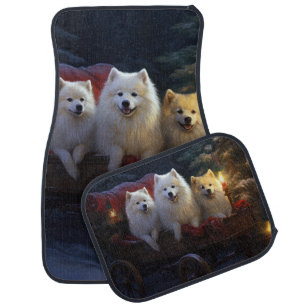 American Eskimo Snowy Sleigh Christmas Decor Car Floor Mat