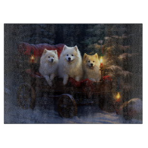 American Eskimo Snowy Sleigh Christmas Decor Cutting Board