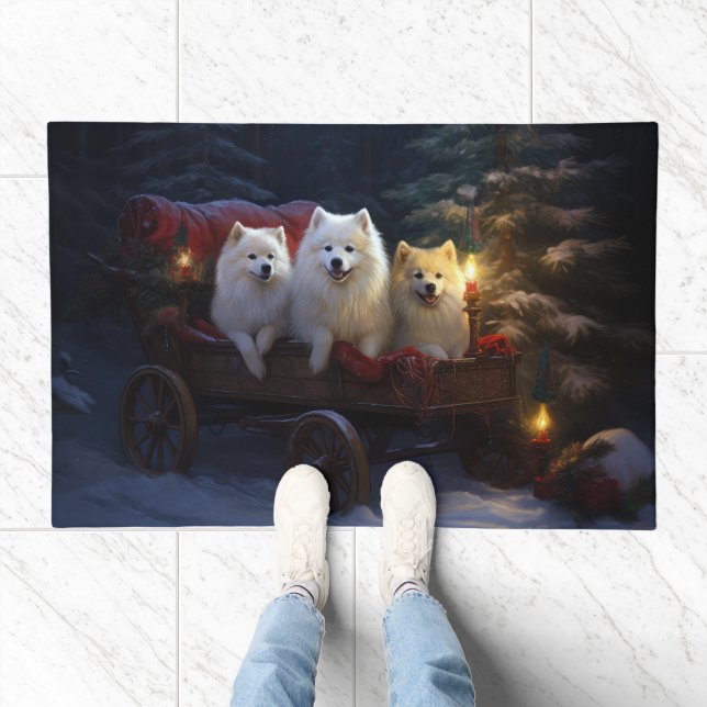 American Eskimo Snowy Sleigh Christmas Decor Doormat (Indoor)