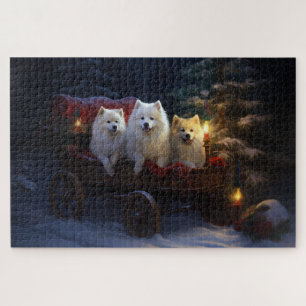 American Eskimo Snowy Sleigh Christmas Decor Jigsaw Puzzle
