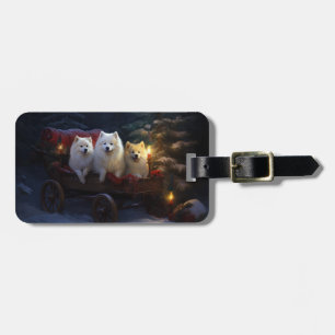 American Eskimo Snowy Sleigh Christmas Decor Luggage Tag