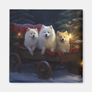 American Eskimo Snowy Sleigh Christmas Decor Magnet