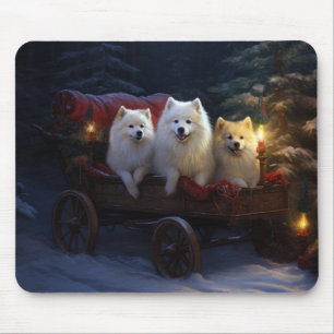 American Eskimo Snowy Sleigh Christmas Decor Mouse Pad