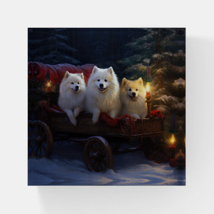 American Eskimo Snowy Sleigh Christmas Decor Paperweight