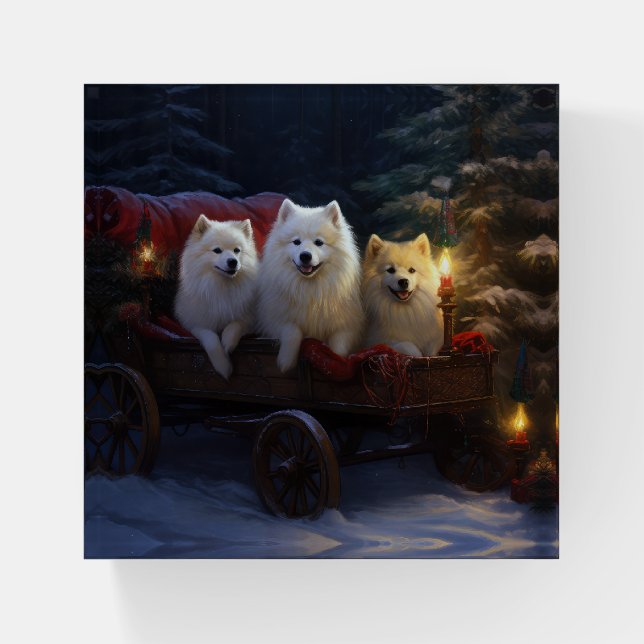 American Eskimo Snowy Sleigh Christmas Decor Paperweight (Front)