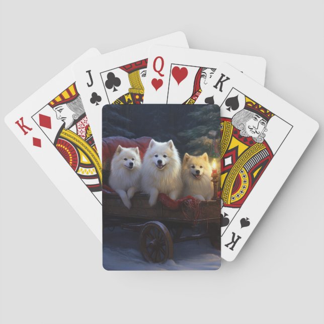 American Eskimo Snowy Sleigh Christmas Decor Poker Cards (Back)