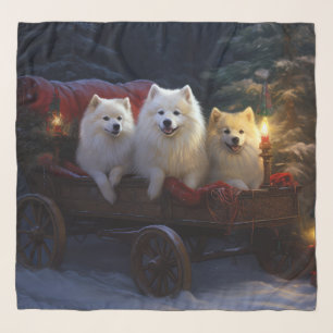 American Eskimo Snowy Sleigh Christmas Decor Scarf