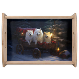 American Eskimo Snowy Sleigh Christmas Decor Serving Tray