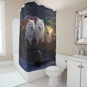 American Eskimo Snowy Sleigh Christmas Decor Shower Curtain