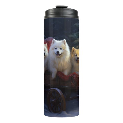 American Eskimo Snowy Sleigh Christmas Decor Thermal Tumbler