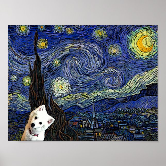 American Eskimo Starry Night Van Gogh Poster (Front)
