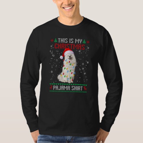 American Eskimo Ugly Christmas Tree Lights Family  T_Shirt