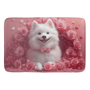 American Eskimo with Roses - Valentine's Day Bath Mat