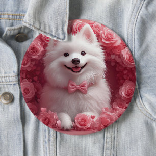 American Eskimo with Roses - Valentine's Day Button