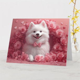 American Eskimo with Roses - Valentine's Day Card
