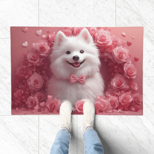 American Eskimo with Roses - Valentine's Day Doormat
