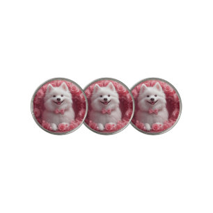 American Eskimo with Roses - Valentine's Day Golf Ball Marker