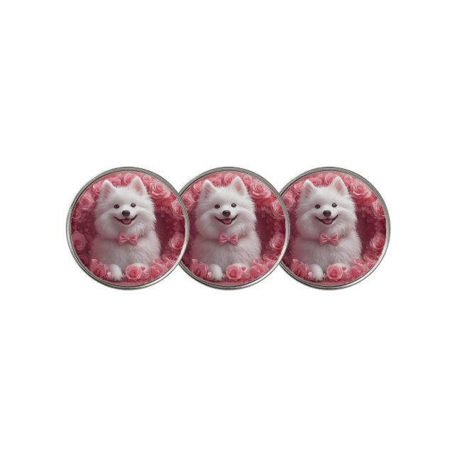 American Eskimo with Roses - Valentine's Day Golf Ball Marker (3 Up)