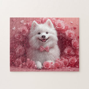 American Eskimo with Roses - Valentine's Day Jigsaw Puzzle