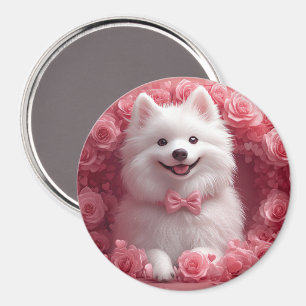 American Eskimo with Roses - Valentine's Day Magnet
