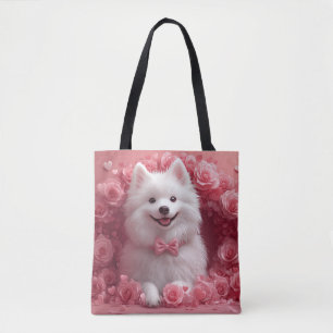 American Eskimo with Roses - Valentine's Day Tote Bag