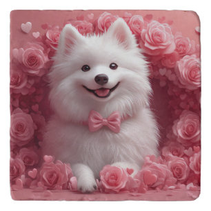American Eskimo with Roses - Valentine's Day Trivet