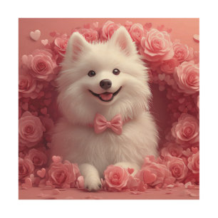 American Eskimo with Roses - Valentine's Day Wood Wall Art