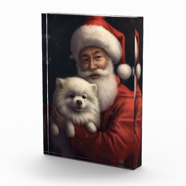 American Eskimo with Santa Claus Festive Christmas Acrylic Award (Right)