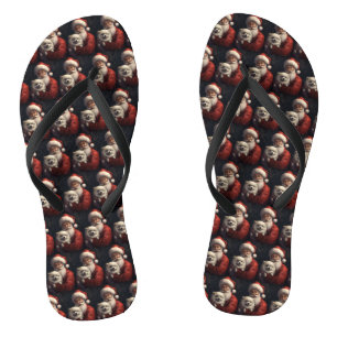 American Eskimo with Santa Claus Festive Christmas Flip Flops