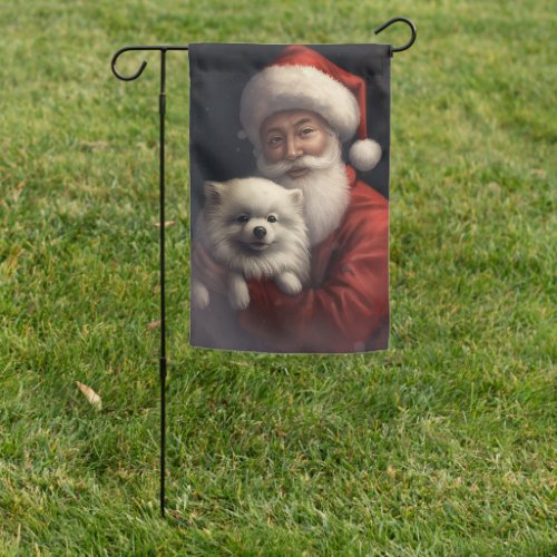 American Eskimo with Santa Claus Festive Christmas Garden Flag