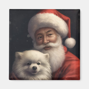 American Eskimo with Santa Claus Festive Christmas Magnet