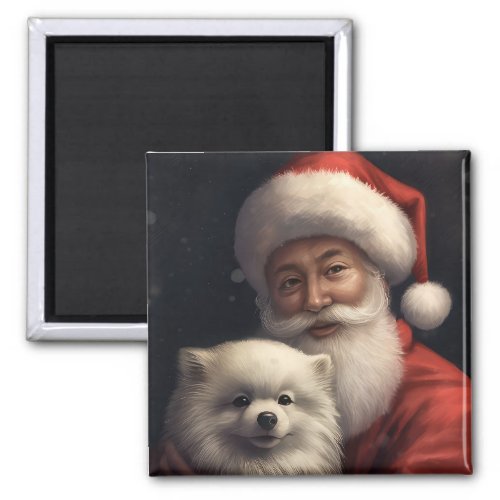 American Eskimo with Santa Claus Festive Christmas Magnet