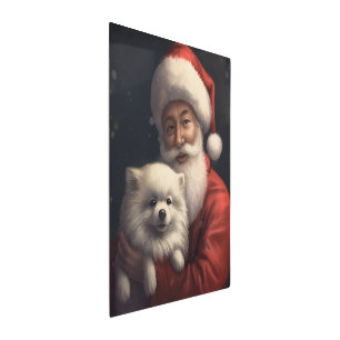 American Eskimo with Santa Claus Festive Christmas Metal Print