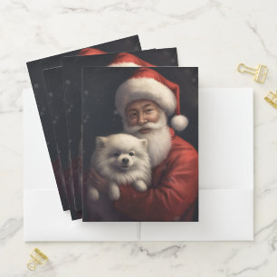 American Eskimo with Santa Claus Festive Christmas Pocket Folder