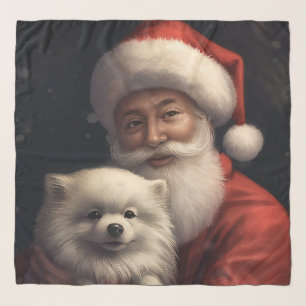 American Eskimo with Santa Claus Festive Christmas Scarf