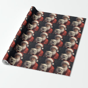 American Eskimo with Santa Claus Festive Christmas Wrapping Paper