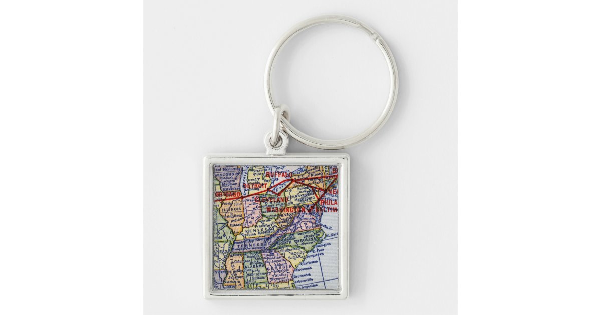 Vintage Louisville Lexington Kentucky Map Keychain