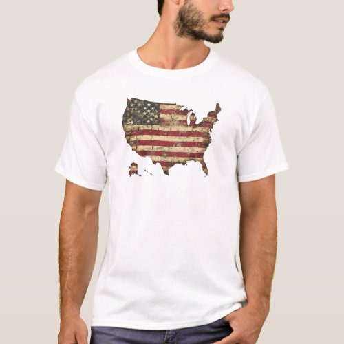 American Faded Flag in the Shape of the US T_Shirt