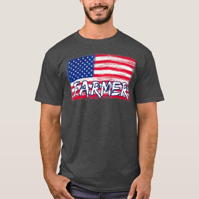 American Farmer US Flag - Farmer  Farming Gift T-Shirt (Front)