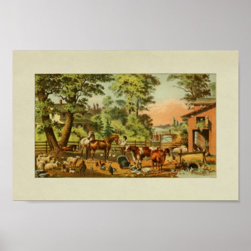 American Farmer Vintage Print Horses Cows