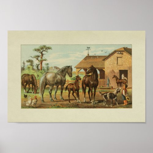 American Farmer Vintage Print Horses Dog