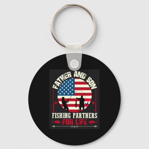 American Father and son fishing partners for life Keychain