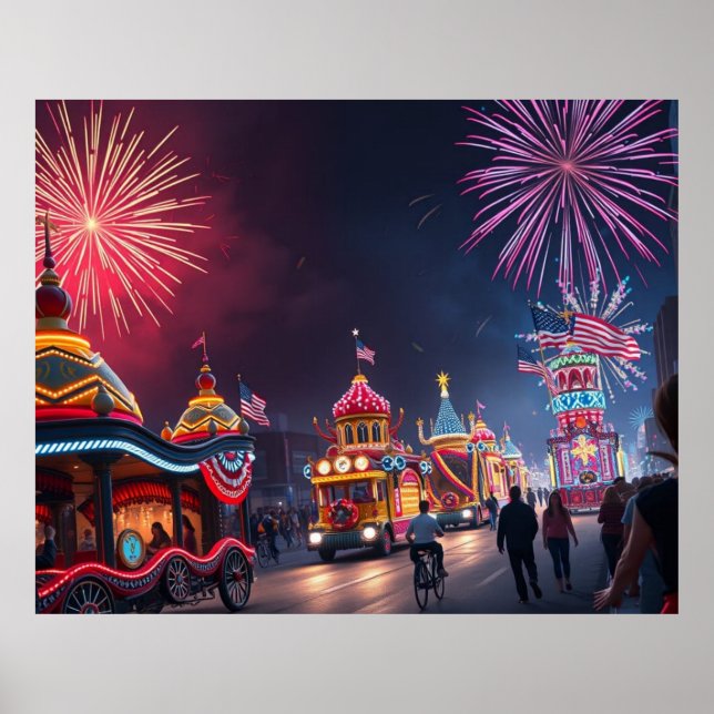 American Festive 4th of July Celebration Fireworks Poster (Front)